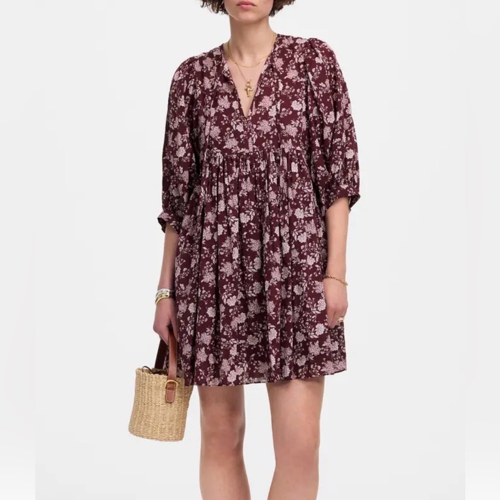 NWT Madewell Floral Split Neck Puff Sleeve Minidress XXS